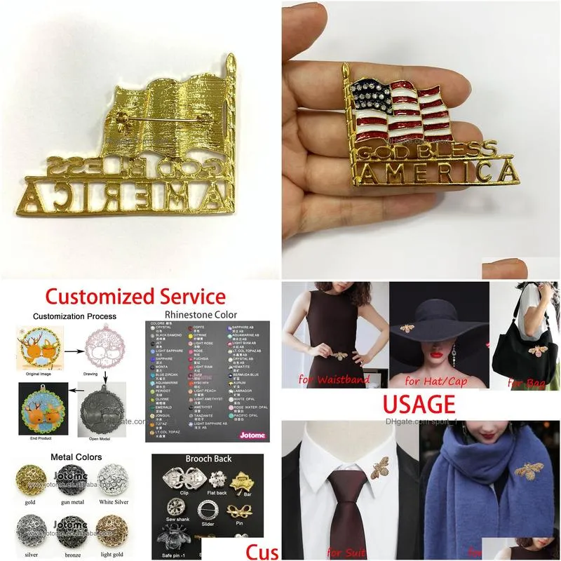 10 pcs/lot american patriotic enamel god bless america letter usa flag 60x44mm brooch lapel pin