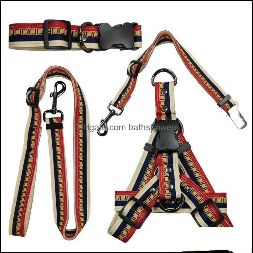 Luxurious Dog Harnesses Leashes Set Letter Pattern Designer Dog Collars Leash Safety Belt for Small Medium Large Dogs Gold bathshowersol Pet