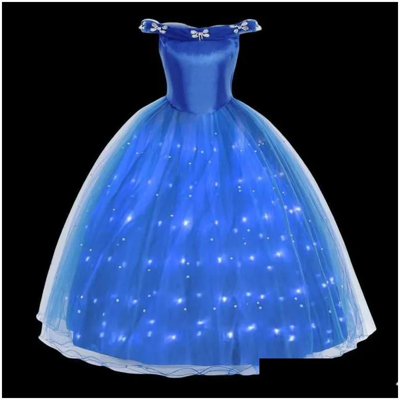 Girl`s Dresses Uporpor Girls Cinderella Princess LED Light Up Dress for Christmas Birthday Party Cosplay Girl Come Kids Fancy Blue Ball Gown