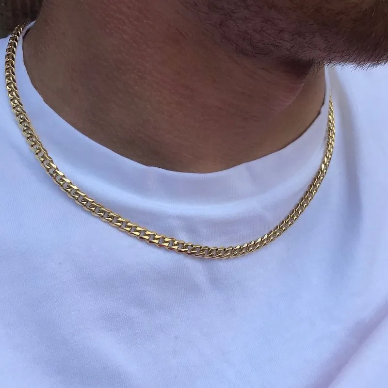 5mm  Cuban Link Chain Necklace Men Gold Chains Stainless Steel Choker Mens Necklace Hip Hop Jewelry Gift