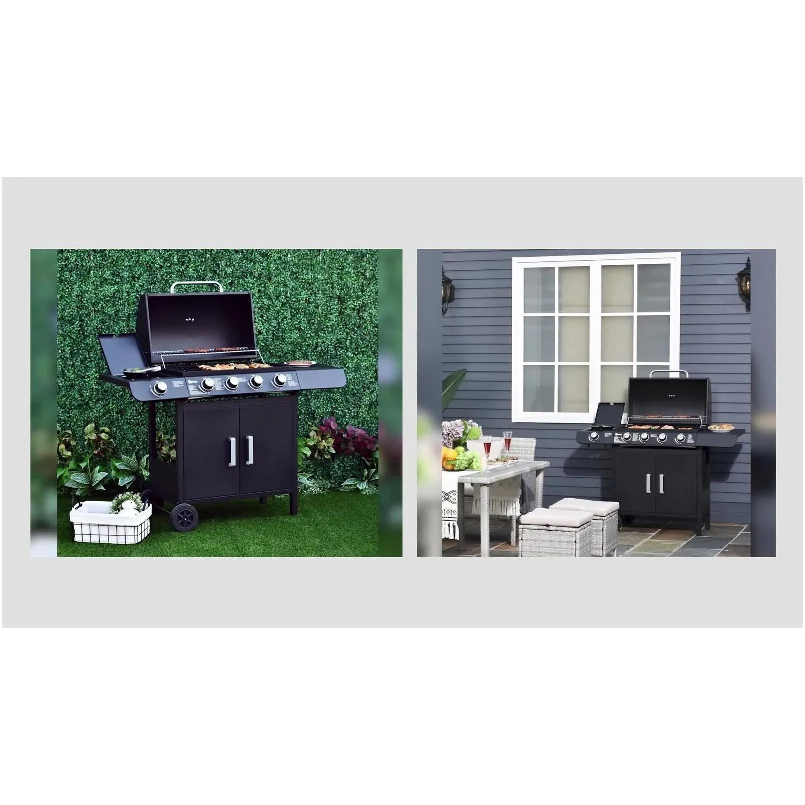 Outsunny Gas BBQ Grill 4 + 1 Stainless Steel Burner Garden Yard Barbecue Cooker