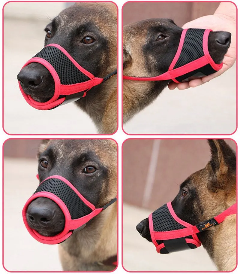 4 Colors Nylon Soft Dog Muzzle Collars Anti-Biting Barking Secure Mesh Breathable Pets Mouth Cover for Small Medium Large Dogs L