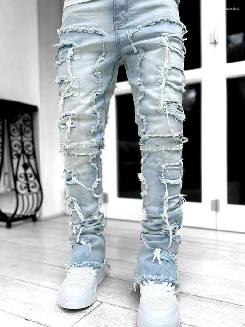 Men`s Jeans 2023 Cool Distressed Ripped Slim Fit Stretch Denim Pants Streetwear Style Fashion Clothes