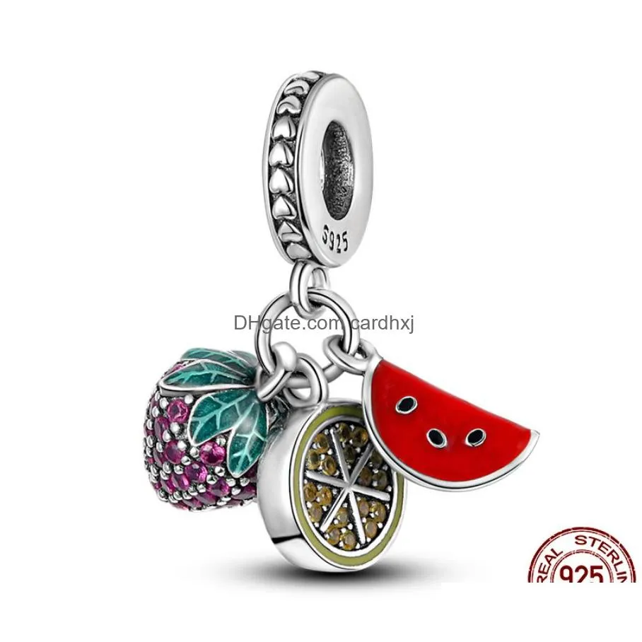 Charms 925 Sterling Sier Dangle Charm Women Beads High Quality Jewelry Gift Wholesale Stberry  Cantaloupe Cherry Lemon Fruit Bead Dhtaw