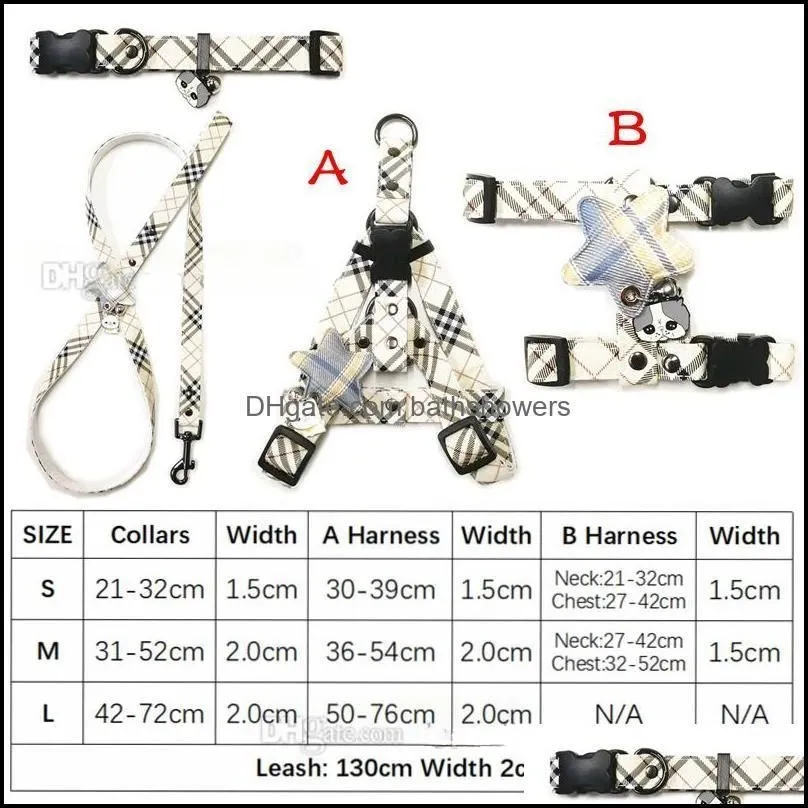 Classic Plaid Pattern Dog Harness Leashes Set Designer Dog Collars With Charm and Bell Luxury Leather Pet Leash for Small bathshowersulldog