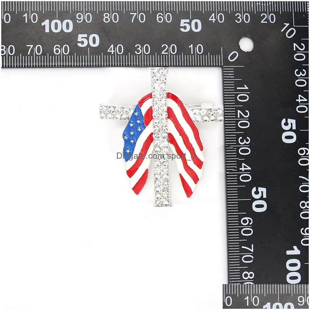 10 pcs/lot american flag brooch crystal rhinestone enamel cross shape 4th of july usa patriotic pins for gift/decoration