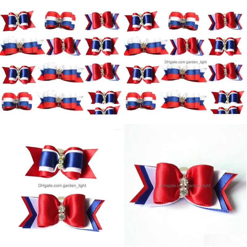 dog apparel 50pcs american independence day pet hair bows diamond for small dogs pets 4th july accessories