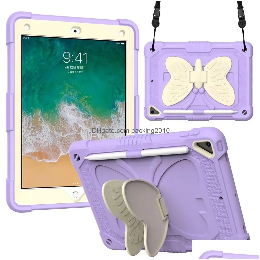 Tablet Pc Cases & Bags Colorf Butterfly Bracket Case Protective Three Proof Inclusive Sile For Ipad Mini 6 Pro 11 Pro9.7 Air2 3 4 Tab Dhma6