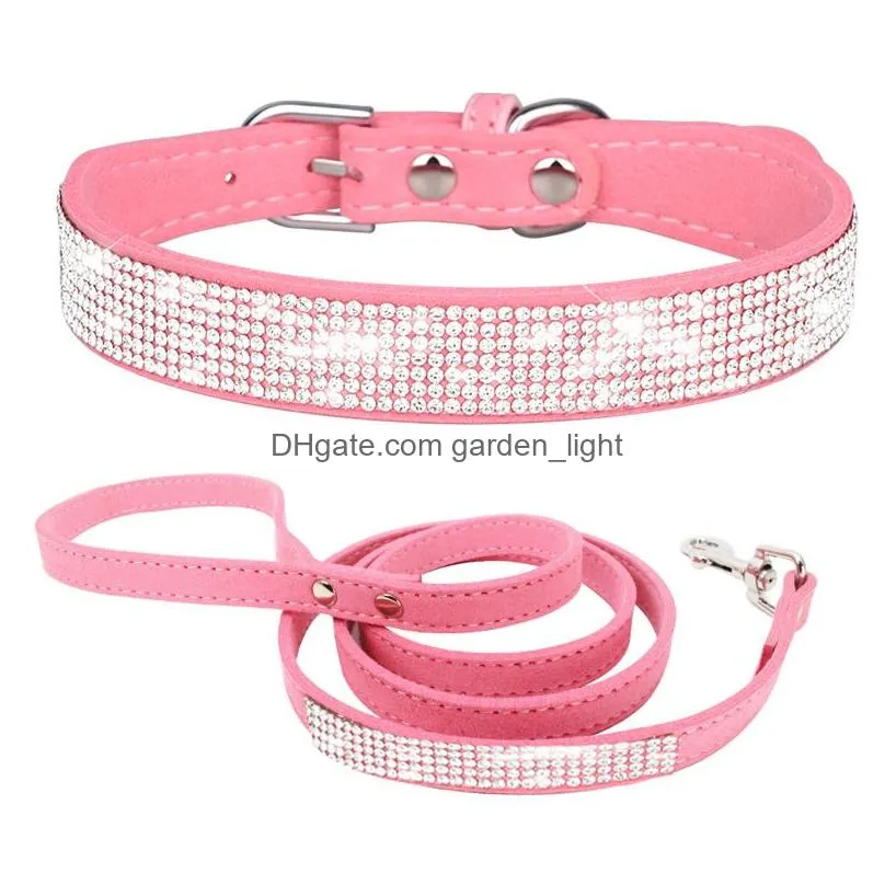 rhinestone dog collar cute dazzling sparkling soft suede leather dog cat collar crystal diamond pet puppy collar