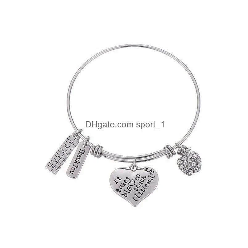 10 pcs/lot fashion accessories stainless steel teacher charms bangle profession bracelet for gift