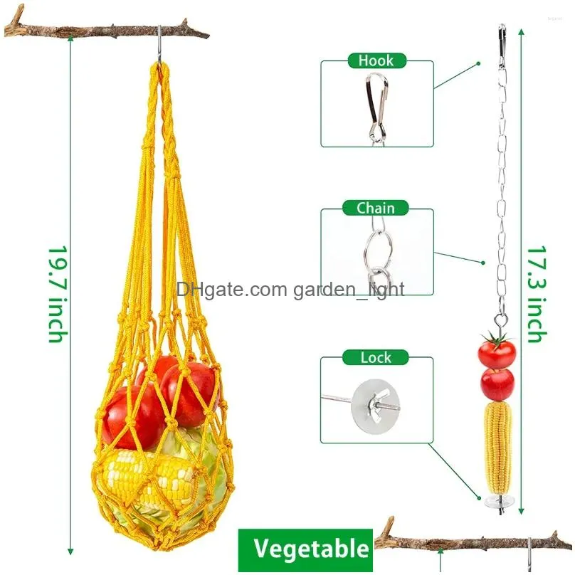 other bird supplies 6pcs chicken toys set chewing foraging parrot playing training with wooden swing fruit vegetable hanging feeder