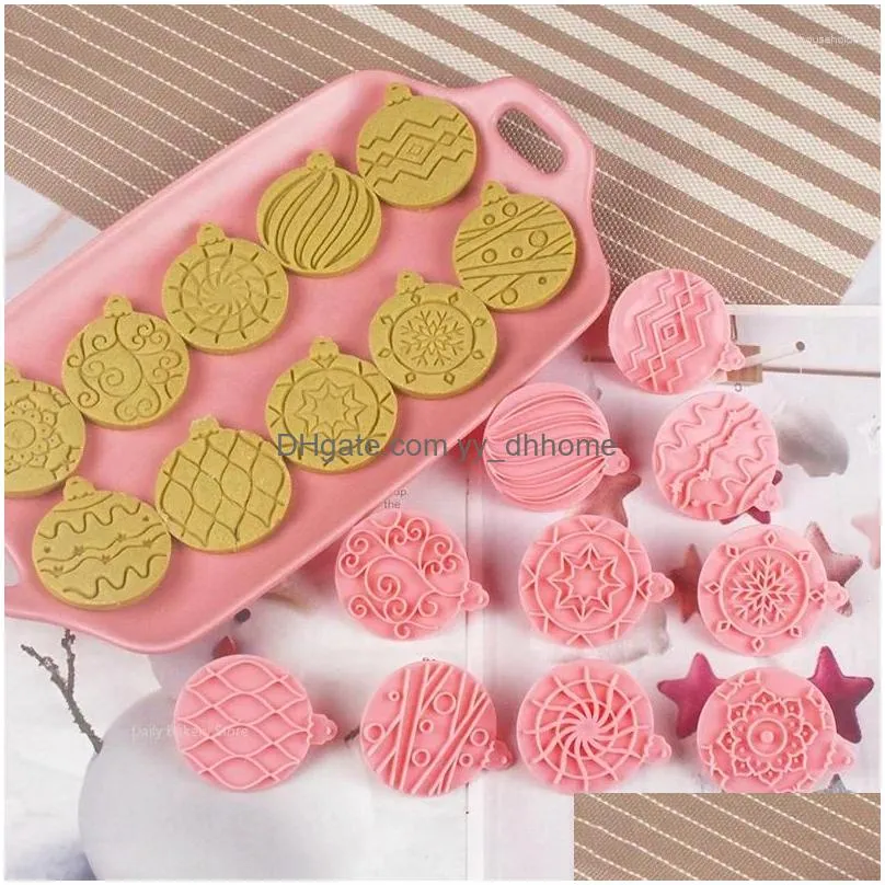 baking moulds 10pcs round christmas balls biscuit mold year party cake decorating tools fondant cookie embosser xmas gifts set
