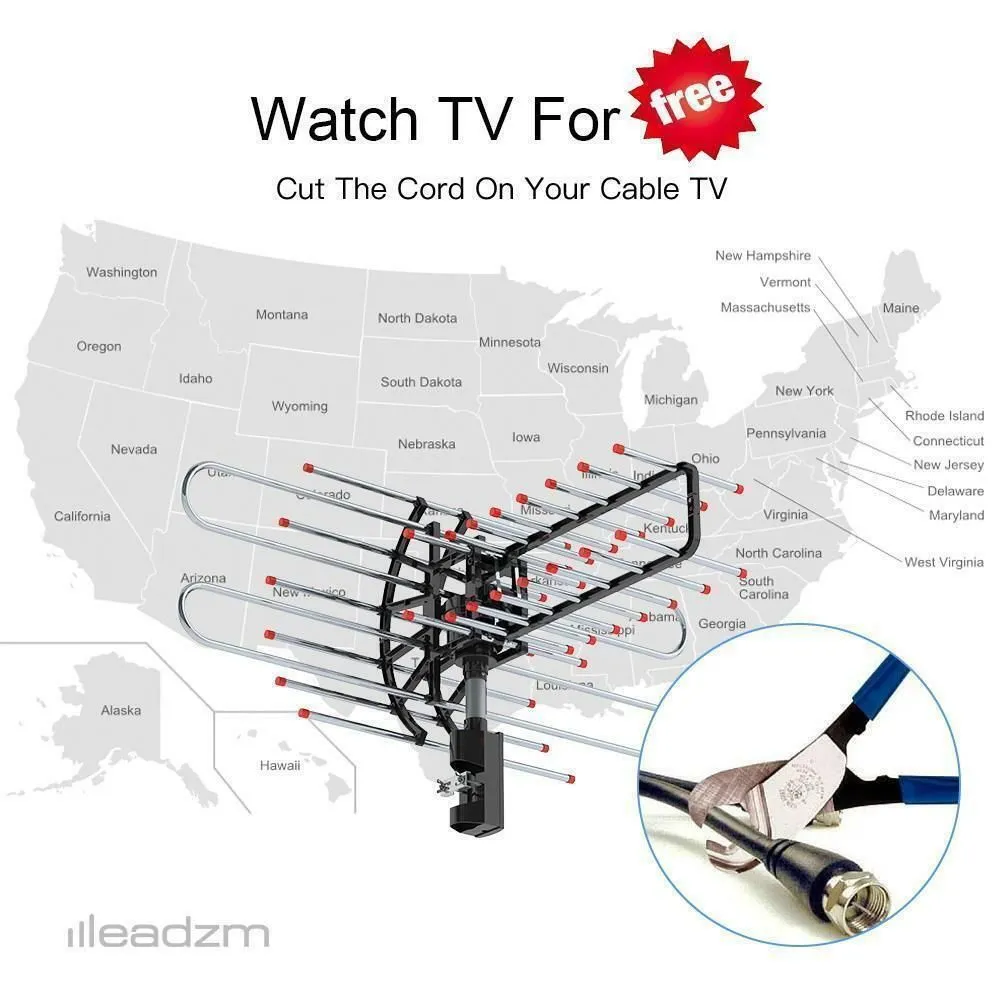 480 Miles Outdoor TV Antenna Motorized Amplified HD TV 1080P VHF/UHF 360ﾰ