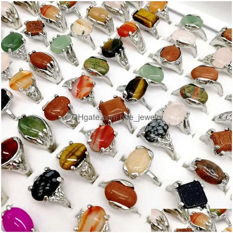 natural rainbow 30 pieces/lot band gem stone rings for women men mix bohemian style designs couples designer jewelry engagement