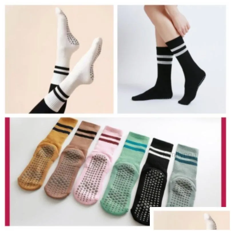 AL-08 Woman Pilates Yoga Sports Socks Cotton Mid-tube Bottom Professional Non-slip Silicone Indoor Fitness Socks Gym Floor Dance Socks