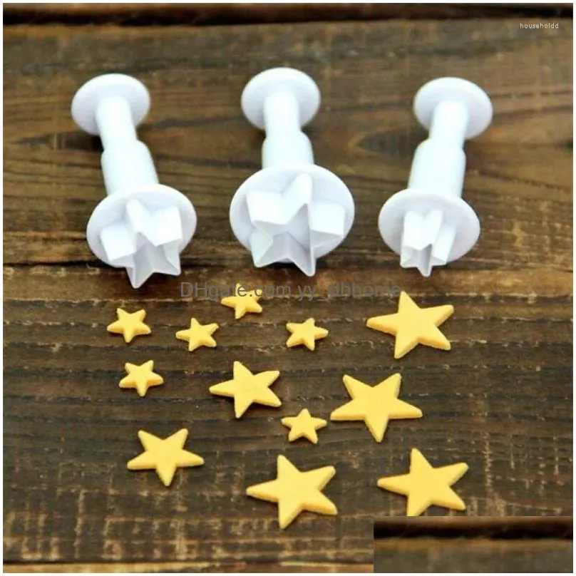 baking moulds 3pcs/set mini star plunger fondant decorating biscuit  cutter mold sugarcraft diy cake tools