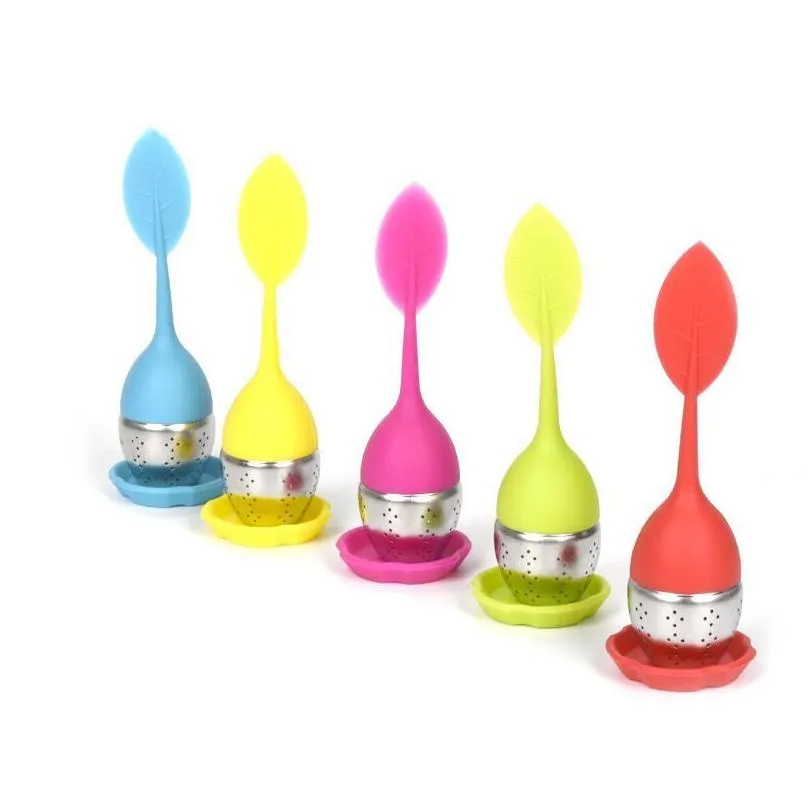 Creative Teapot Strainers Silicone Tea Spoon Infuser with Food Grade leaves Shape Stainless Steel Infusers Strainer Filter Leaf Lid