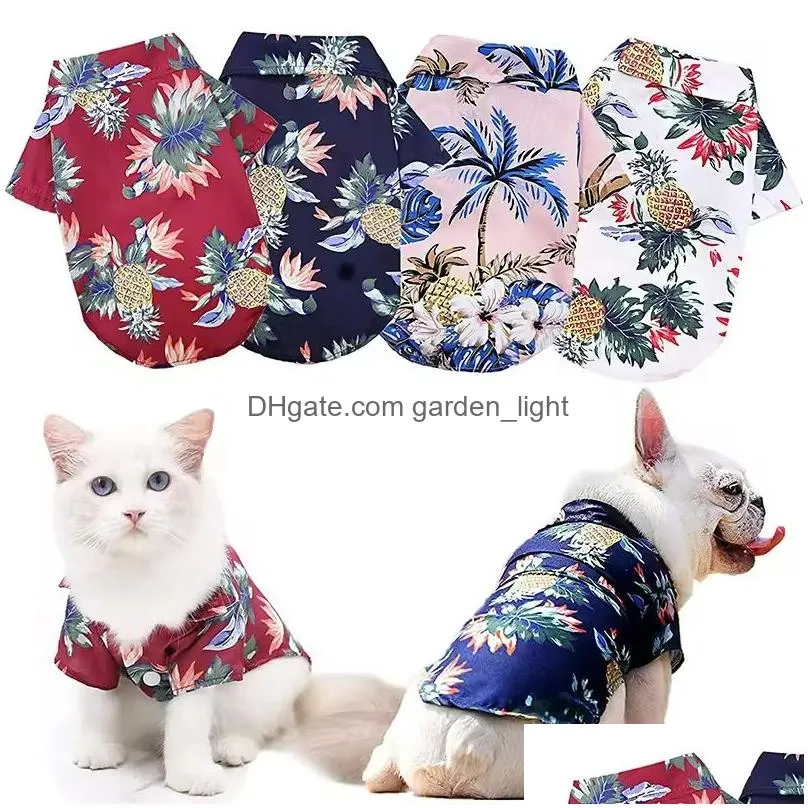 pet summer t-shirts hawaii style breathable dog beach shirt pet clothes sweatshirts cool coconut tree pineapple dog shirts cat polo apparel xs-5xl