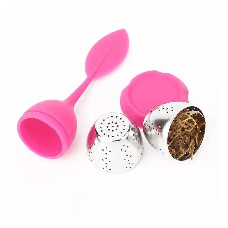 Creative Teapot Strainers Silicone Tea Spoon Infuser with Food Grade leaves Shape Stainless Steel Infusers Strainer Filter Leaf Lid