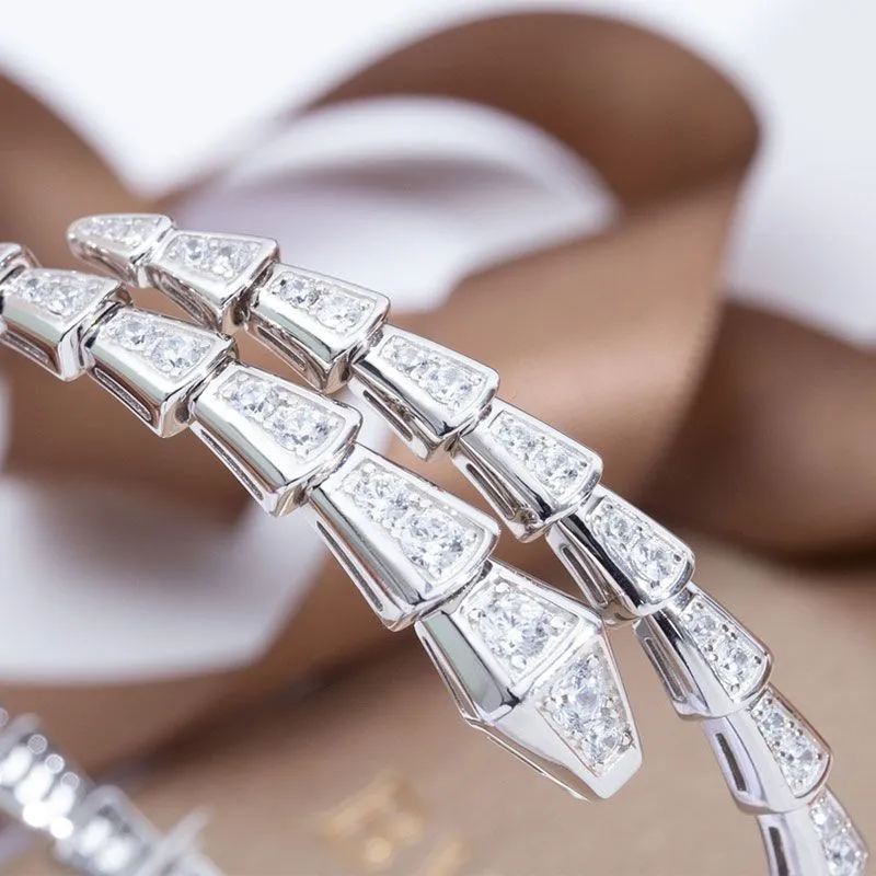 Designer Bracelets Luxury Silver Torque Bangle Bamboo Bone Bracelets For Women Adjustable Serpentine Full Diamonds Bracelet 3 Colours Casual Party Gift
