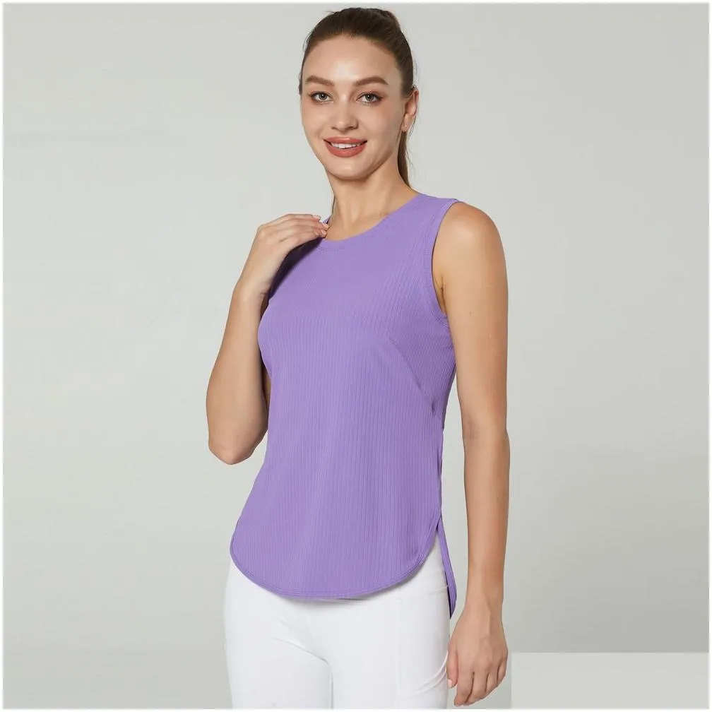 LU-1283 Women Sports Vest O neck Sleeveless Side Open Breathable Quick Dry Yoga Shirt Running Training Loose Fitness Clothes Sports Tank