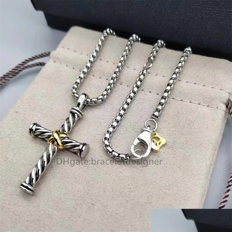 Mens Necklace Dy Pendant Jewlery Silver Retro Cable Cross Vintage Luxury Jewelry Chains for Men Designer Necklaces Birthday Man Boys Party Christmas