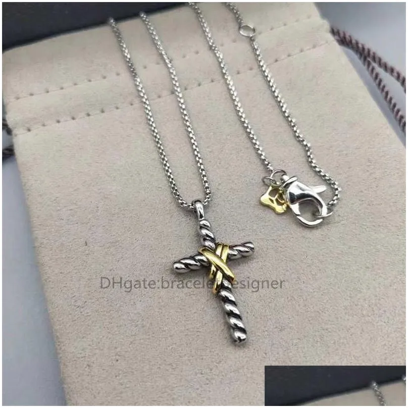 Mens Necklace Dy Pendant Jewlery Silver Retro Cable Cross Vintage Luxury Jewelry Chains for Men Designer Necklaces Birthday Man Boys Party Christmas
