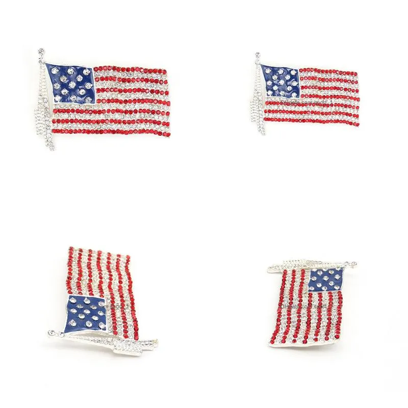 10 pcs/lot fashion design american flag brooch crystal rhinestone 4th of july usa patriotic pins for gift/decoration