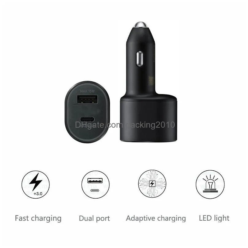 Cell Phone Chargers 2 In 1 45W Add 15W Fast Car  Adapter Super Charging Pd Usb Type C Port 1M 3Ft Data Line For Galaxy S23 S22 Dhgy2