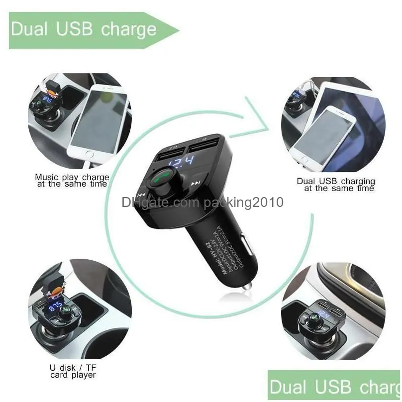 Chargers X8 Fm Wireless Transmitter Aux Modator Bluetooth Hands Car Kit O Player Charge Dual Usb  For Phone 13 12 11 Pro Max X Dhvyh