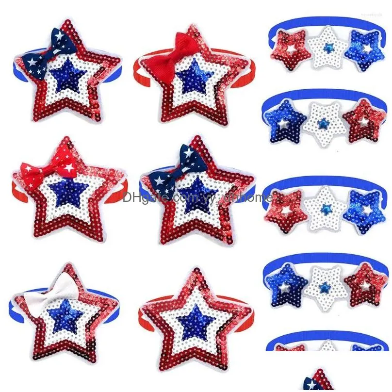 dog apparel 30/50 pcs 4th of july bow tie star style pet american independence day sequin bowknot puppy holiday grooming supplies