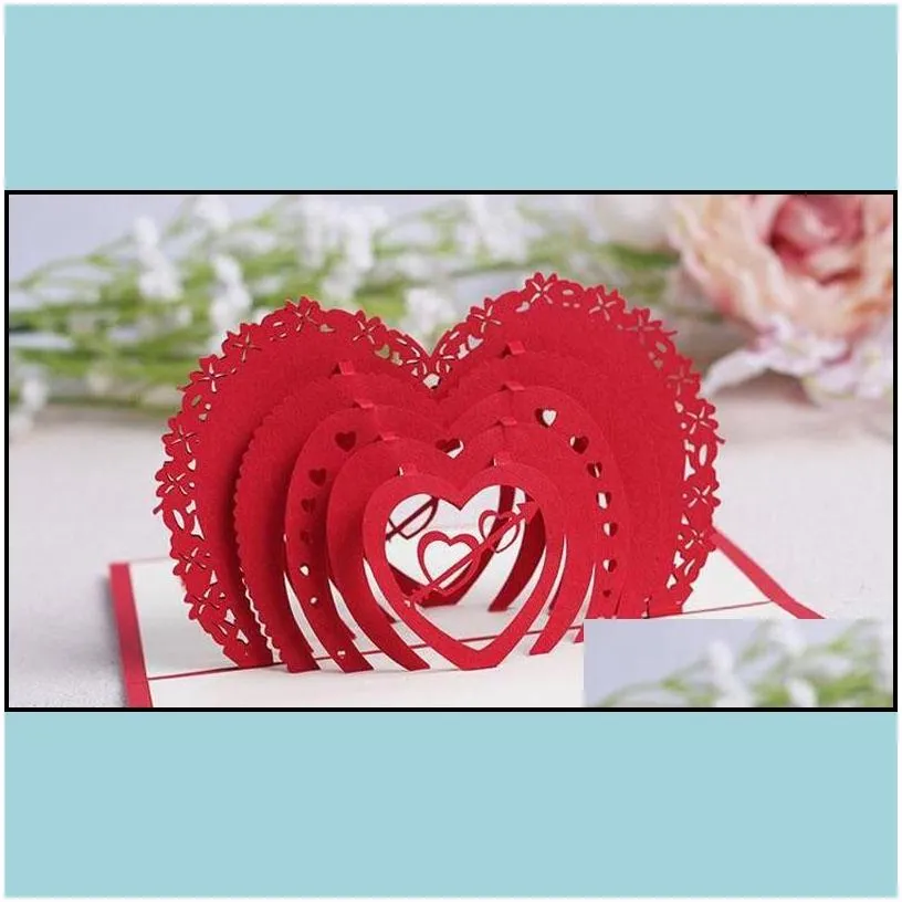 Greeting Cards Valentines Day Gift Heart 3D  Up Card Postcard Matching Envelope Laser Cut Handmade Birthday P Tabaccoshop Drop De Dhovw