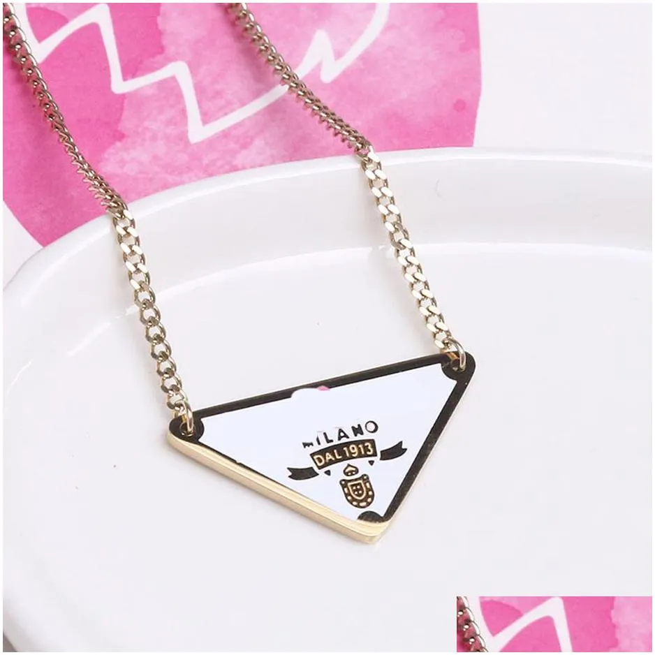 gold silver Triangle pendants necklace female stainless steel couple gold chain pendant jewelry on the neck gift for girlfriend