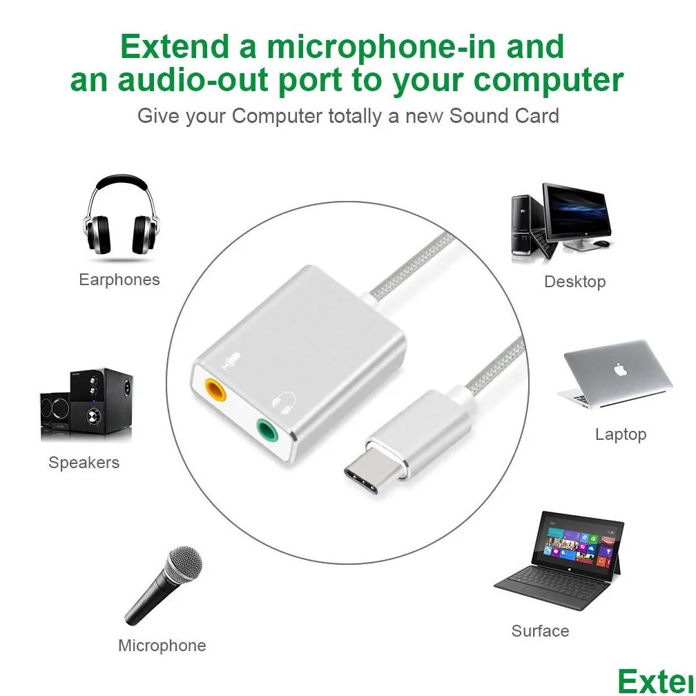 USB C Type C External Sound Cards HiFi Magic Voice Virtual 7.1 Channel Audio Card Adapter Earphone Microphone Speaker for Laptop1