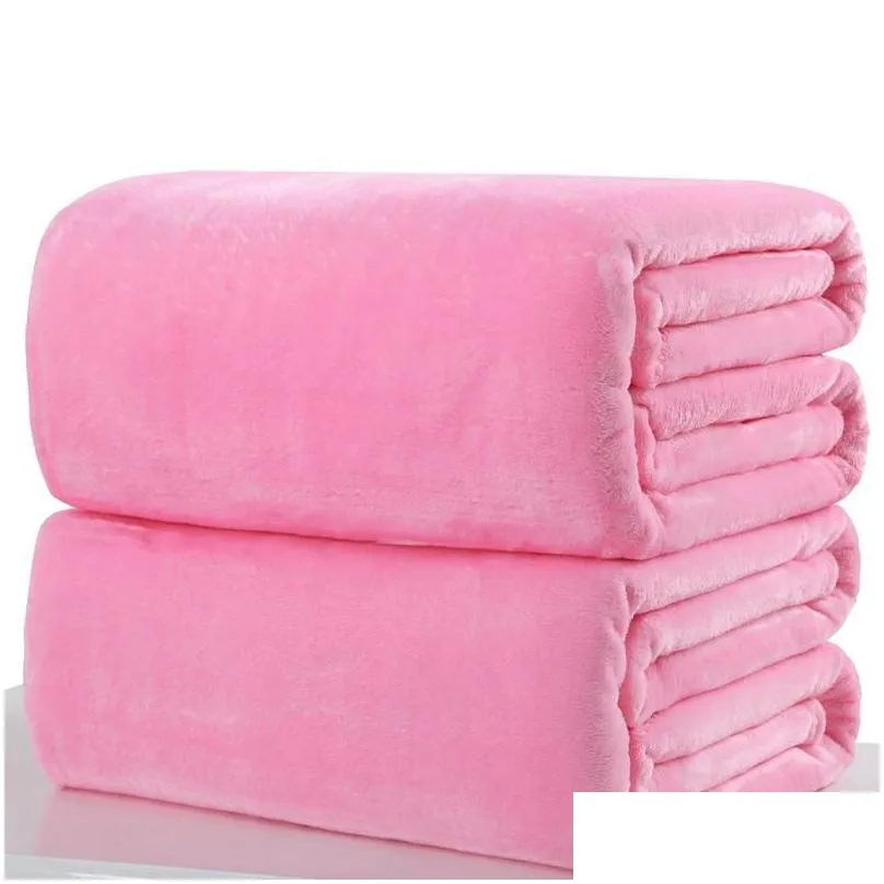 Warm Flannel Fleece Blankets Soft Solid Bedspread Plush Winter Summer Throw Blanket for Bed Sofa DH0426