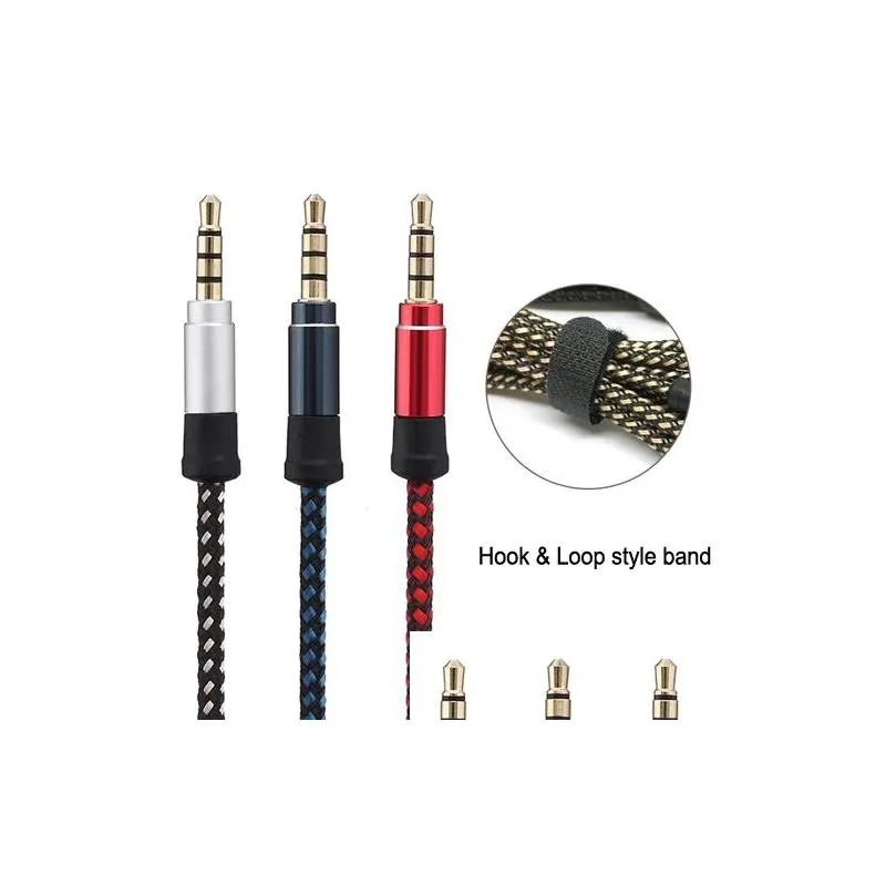 1.5M Braided aux cord High quality Stereo Audio cable 4poles 3.5MM Male to Male Headphone jack Auxiliary line for iphone Samsung