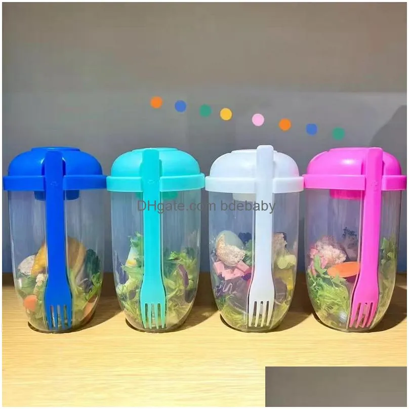 Bento Boxes Bottle Salad Container Bottle-Shaped Bowl For Lunch Carry To Go Box With Fork And Sauce Cup Kitchen Accessories Drop Deliv Dhktu
