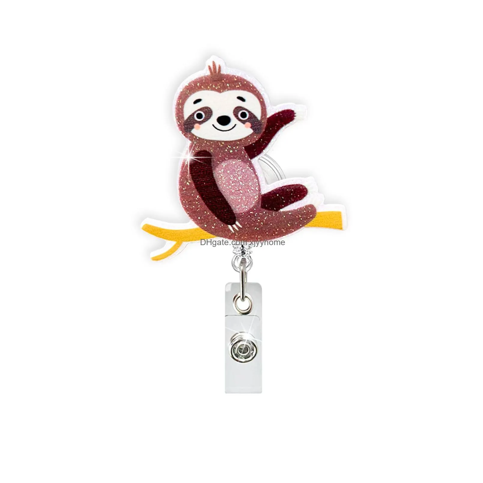 Other Desk Accessories Wholesale Sloth Badge Keychain Retractable Pl Cartoon Id Badges Holder With Clip Office Supplies Drop Delivery Dheth