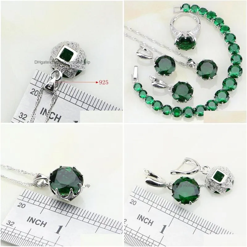 sets 925 sterling silver jewelry green birthstones white zircon jewelry sets for women party ring/earring/pendant/necklace/bracelet