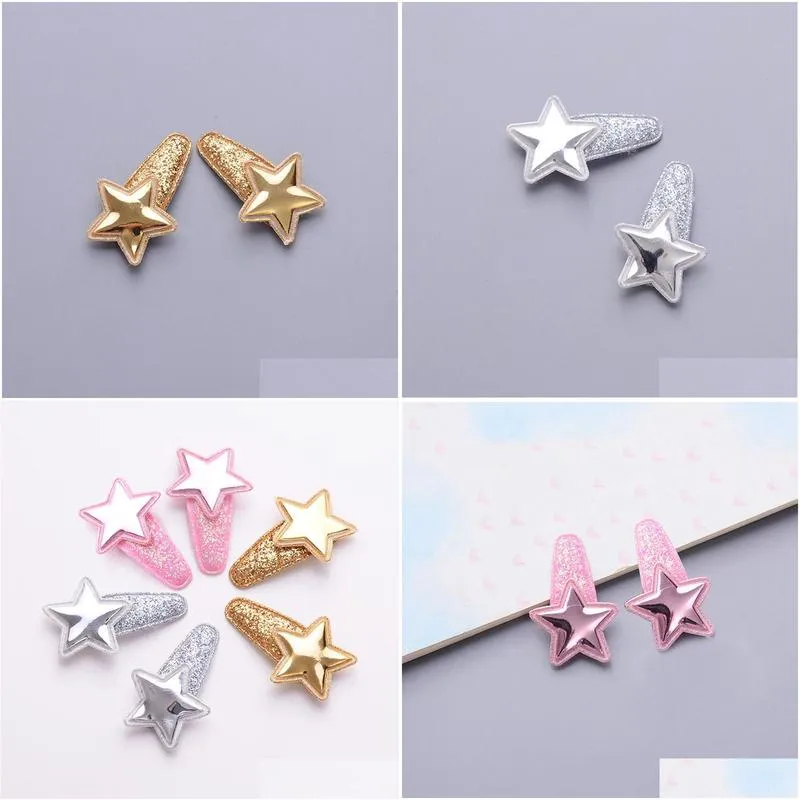 Old Cobbler ETS001# Hair Accessories Baby Clip Five-pointed Star Flash Powder Plastic Spraying Color Droplet Shape Candy Girl