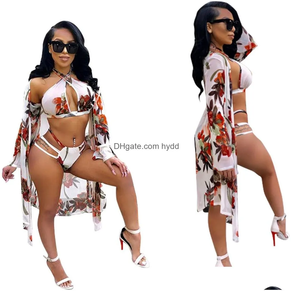 women 3 piece suit 2020 fashion floral print crop tops shorts long cardigan ladies summer sexy boho style beach outfits set7582591