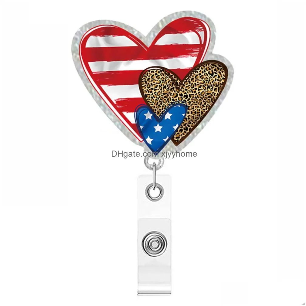 Other Home Decor 10 Pcs/Lot Custom Key Rings New Styles Acrylic Glitter Badge Holder 4Th Of Jy American Heart Reel For Hospital Worker Dhao9