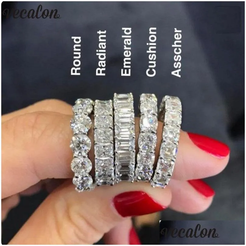 Vecalon 6 Style Eternity Promise ring Diamond Stone 925 Sterling Silver Engagement wedding Band rings for women Men jewelry