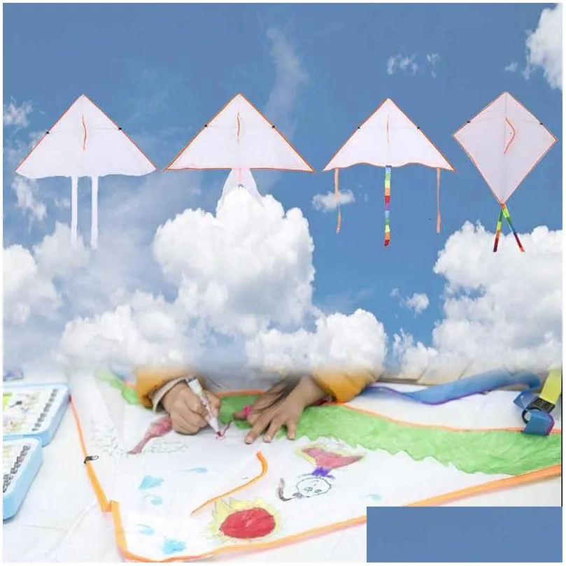 Kite & Accessories 4 Style DIY Painting Colorful Flying Foldable Outdoor Beach Kite Children Kids Sport Funny Toy