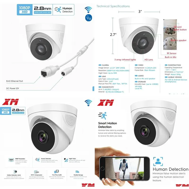 1080P WiFi Security Camera 2MP dome Indoor Wireless IP Camera Supports Two-way Talk Home Video Surveillance System 240126