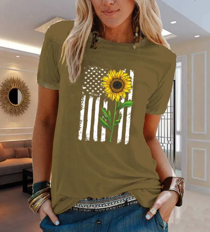 OC-VIP00010 Large Short Sleeve T-shirt Summer Women`s Flowers and Plants Pattern Cartoon Heart Top Personalized Customization Pattern