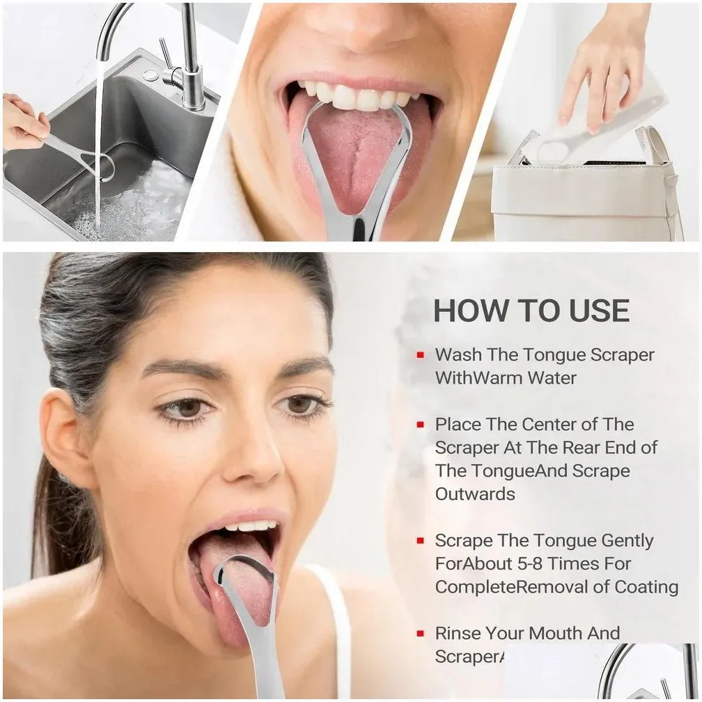 Stainless Steel Tongue Scraper Cleaner  Breath Cleaning Coated Tongue Toothbrush Oral Care Tools Tongue Coating Cleaners Brush