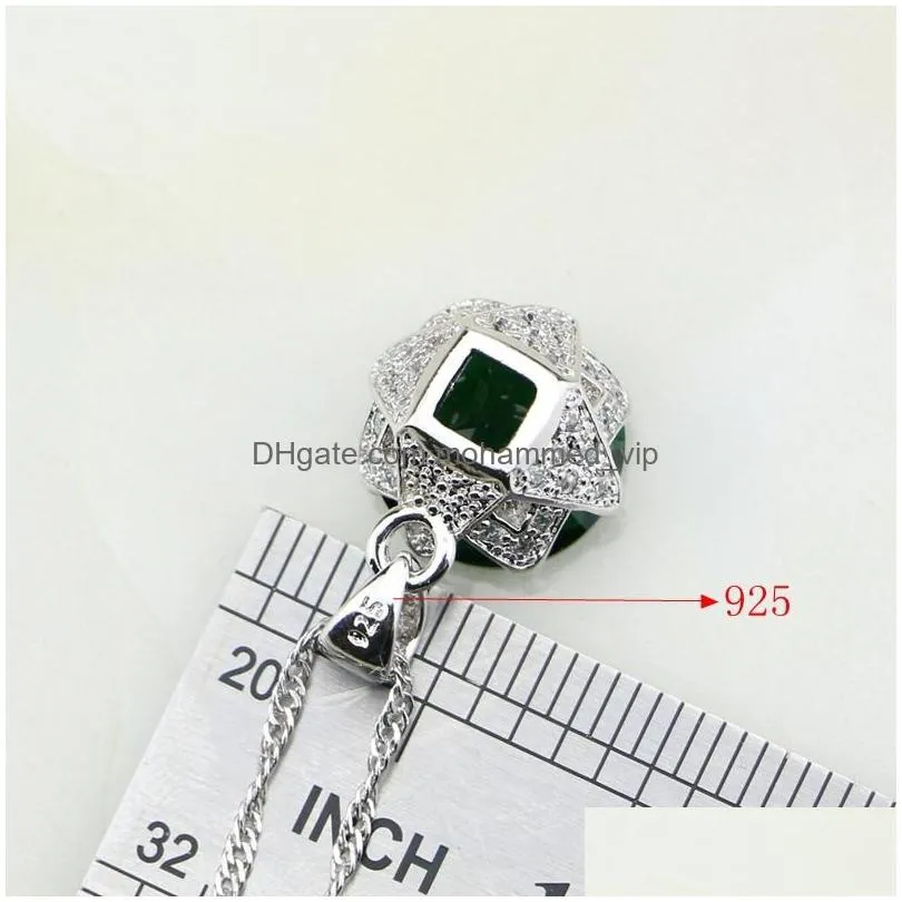 sets 925 sterling silver jewelry green birthstones white zircon jewelry sets for women party ring/earring/pendant/necklace/bracelet