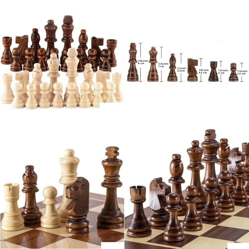 Chess Games 32 Pieses Wooden Chess Standard Tournamen Staunton Wood Chessmen 8cm King HeightChess Pieces Only No Board 231031