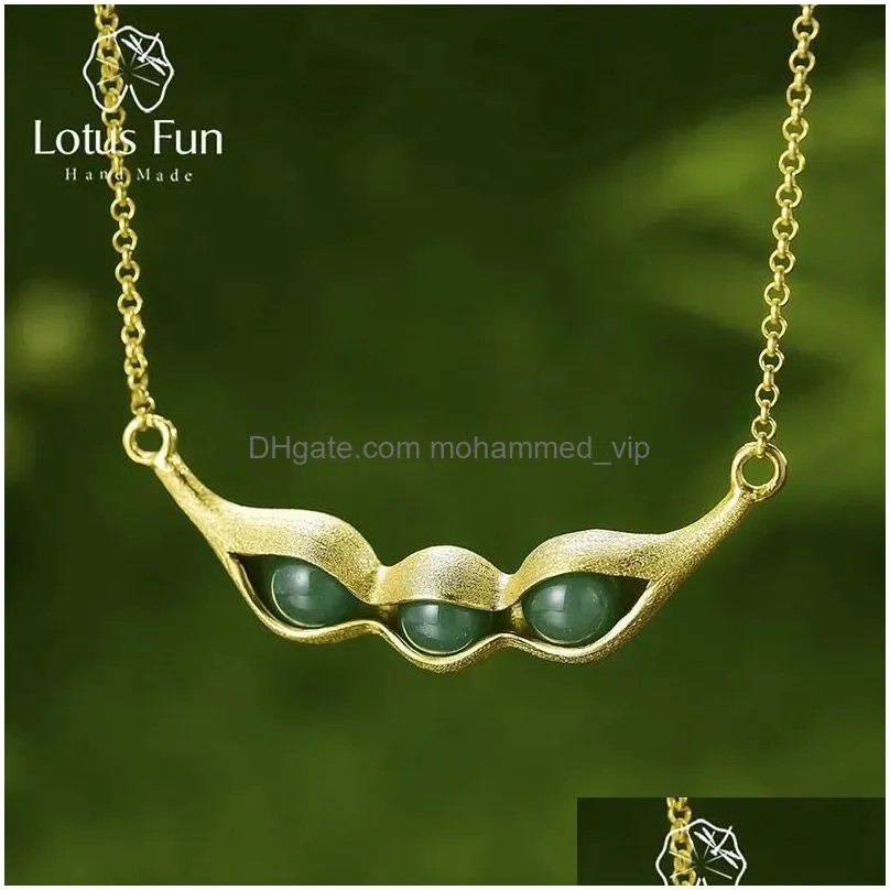 pendants lotus fun real sterling sier fine jewelry natural stones pea pods design jewelry set with ring drop earring necklace